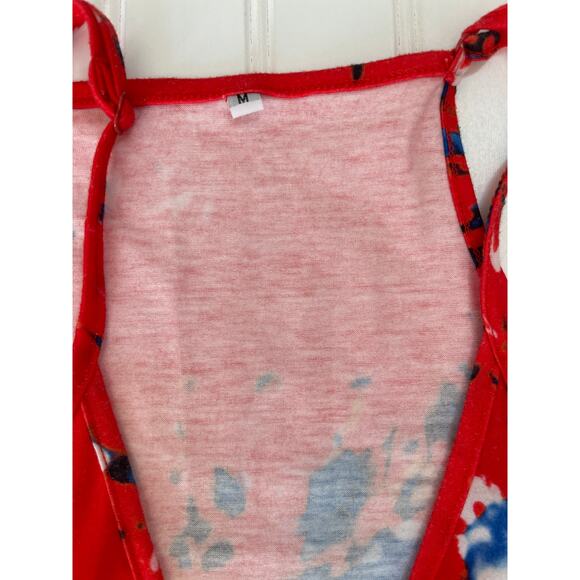 Floral Print Wrap Cami Tank Top with Adjustable Straps Red Blue - Size Medium - Picture 2 of 7